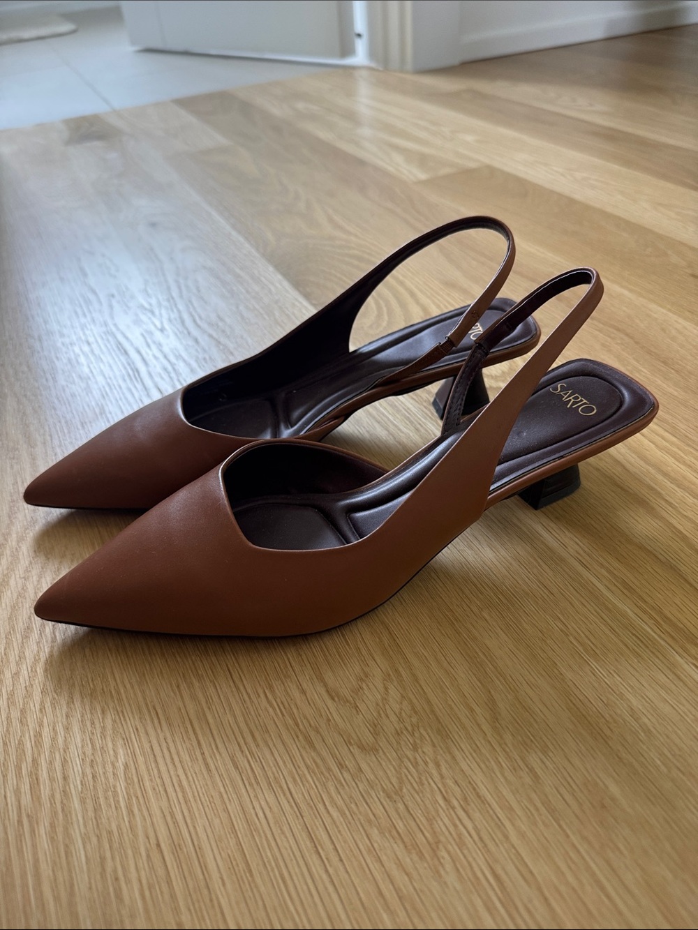 Sarto Cognac Pointed-Toe Slingback Pumps